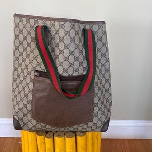 Gucci Tote Bag Monogram Coated Canvas Leather Vintage Purse Shoulder Handbag